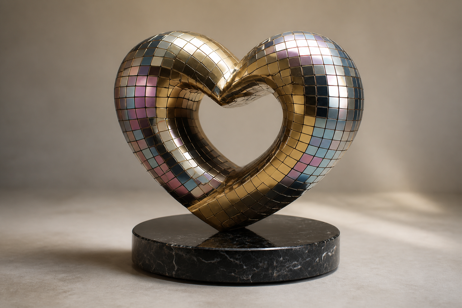 Sheliak — Brass and steel mosaic on Nero Marquina marble sculpture by 1-OPH