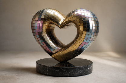 Sheliak — Brass and steel mosaic on Nero Marquina marble sculpture by 1-OPH