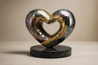 Sheliak — Brass and steel mosaic on Nero Marquina marble sculpture by 1-OPH