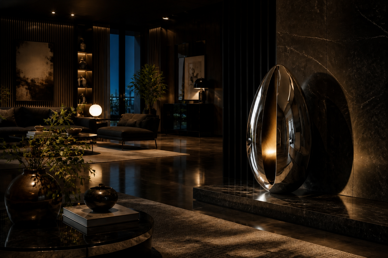 Aladfar — Black-chromed steel sculpture by 1-OPH
