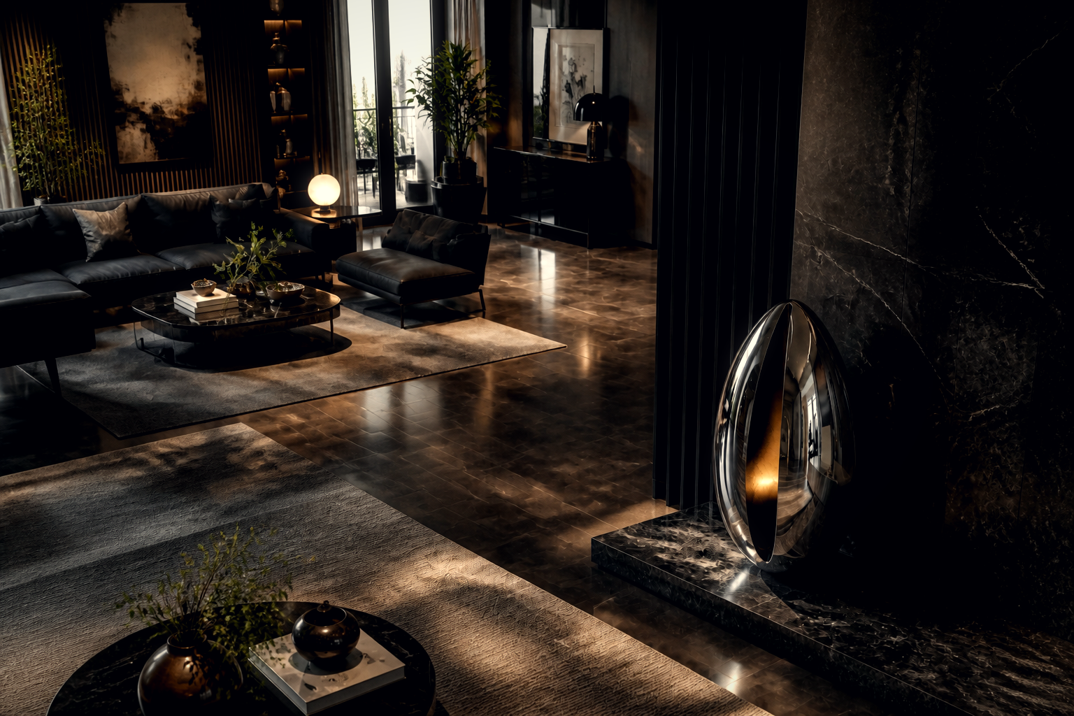 Aladfar — Black-chromed steel sculpture by 1-OPH