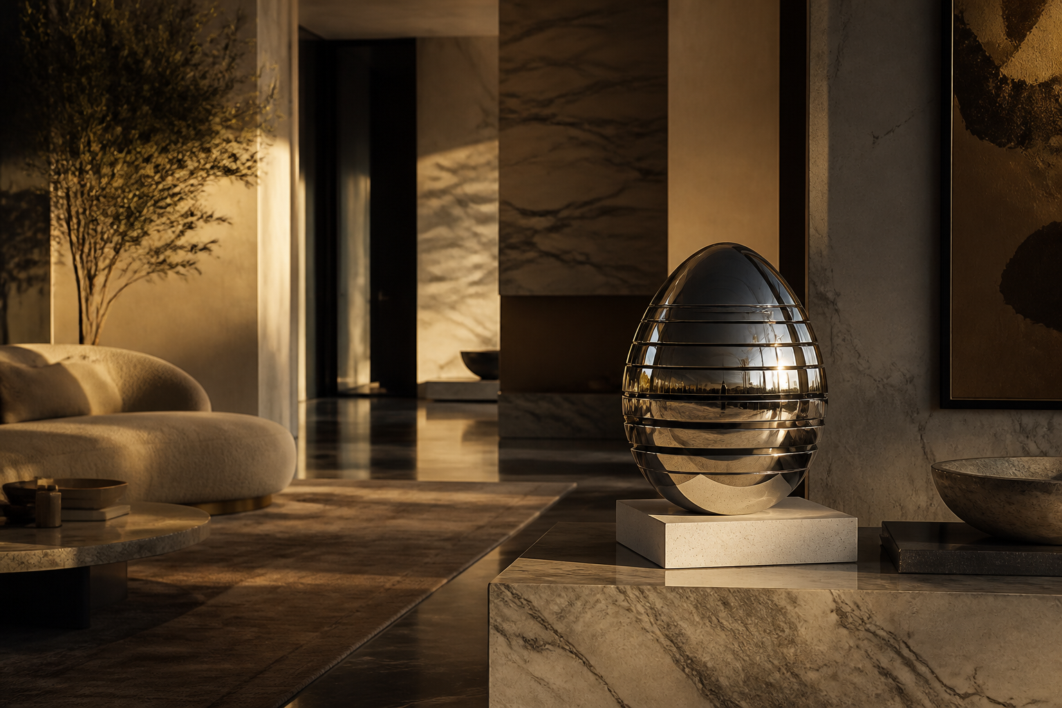 Naissa — Stainless steel egg sculpture by 1-OPH