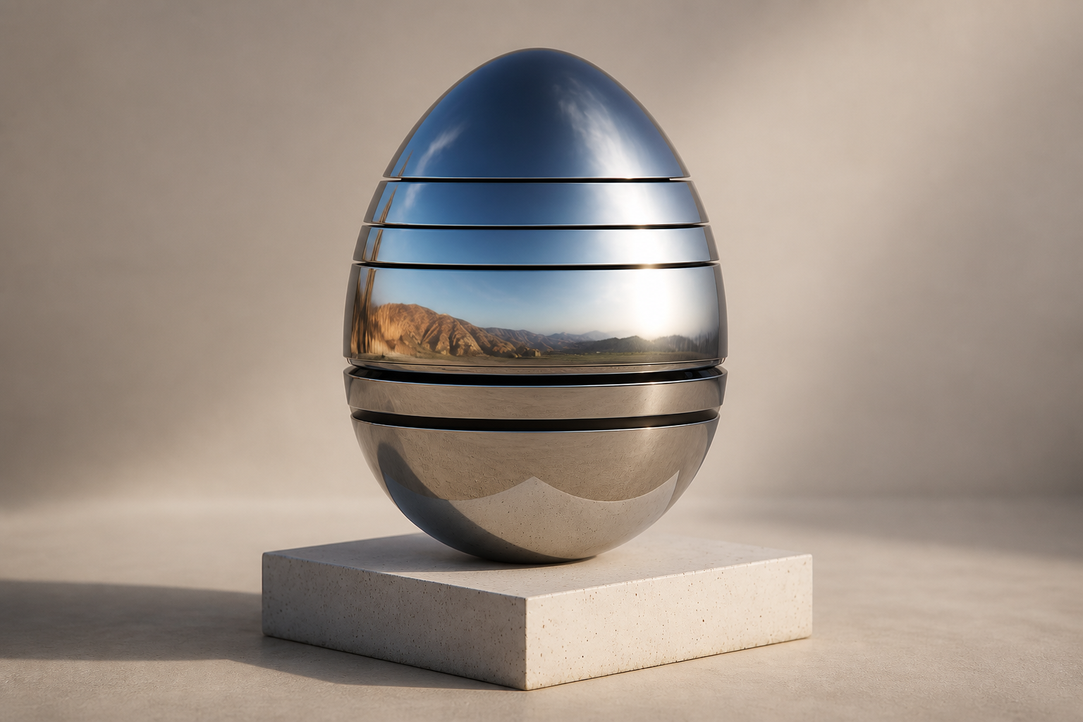 Naissa — Stainless steel egg sculpture by 1-OPH