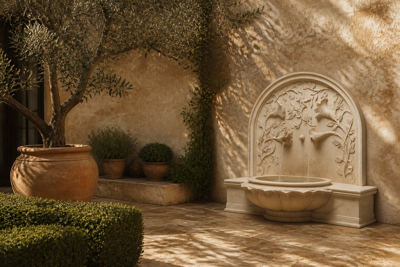 Halara — limestone wall fountain by 1-OPH
