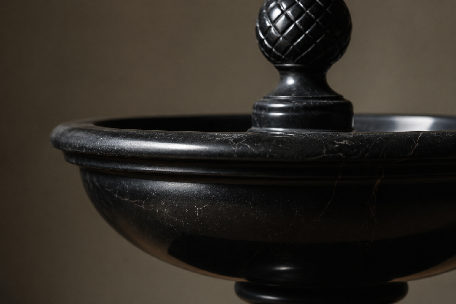 Terrazza black marble tiered fountain by 1-OPH, studio view