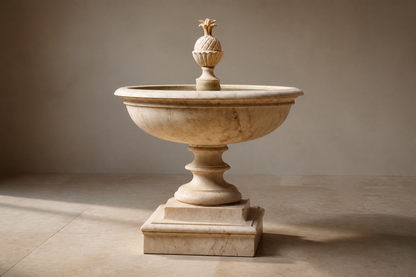 Ravello cream stone tiered fountain by 1-OPH, studio view