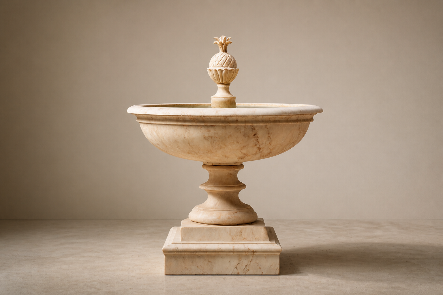 Ravello cream stone tiered fountain by 1-OPH, studio view