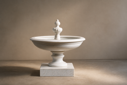 Caserta white marble tiered fountain by 1-OPH, in a Dubai courtyard setting