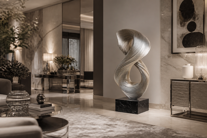 Tarazed — Stainless steel on Nero Marquina marble sculpture by 1-OPH