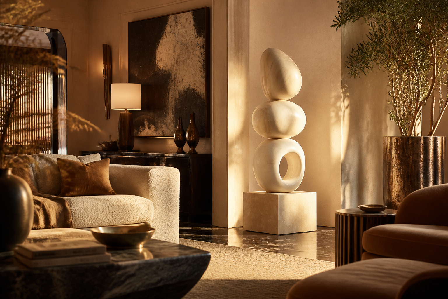 Volgere — cream marble sculpture by 1-OPH