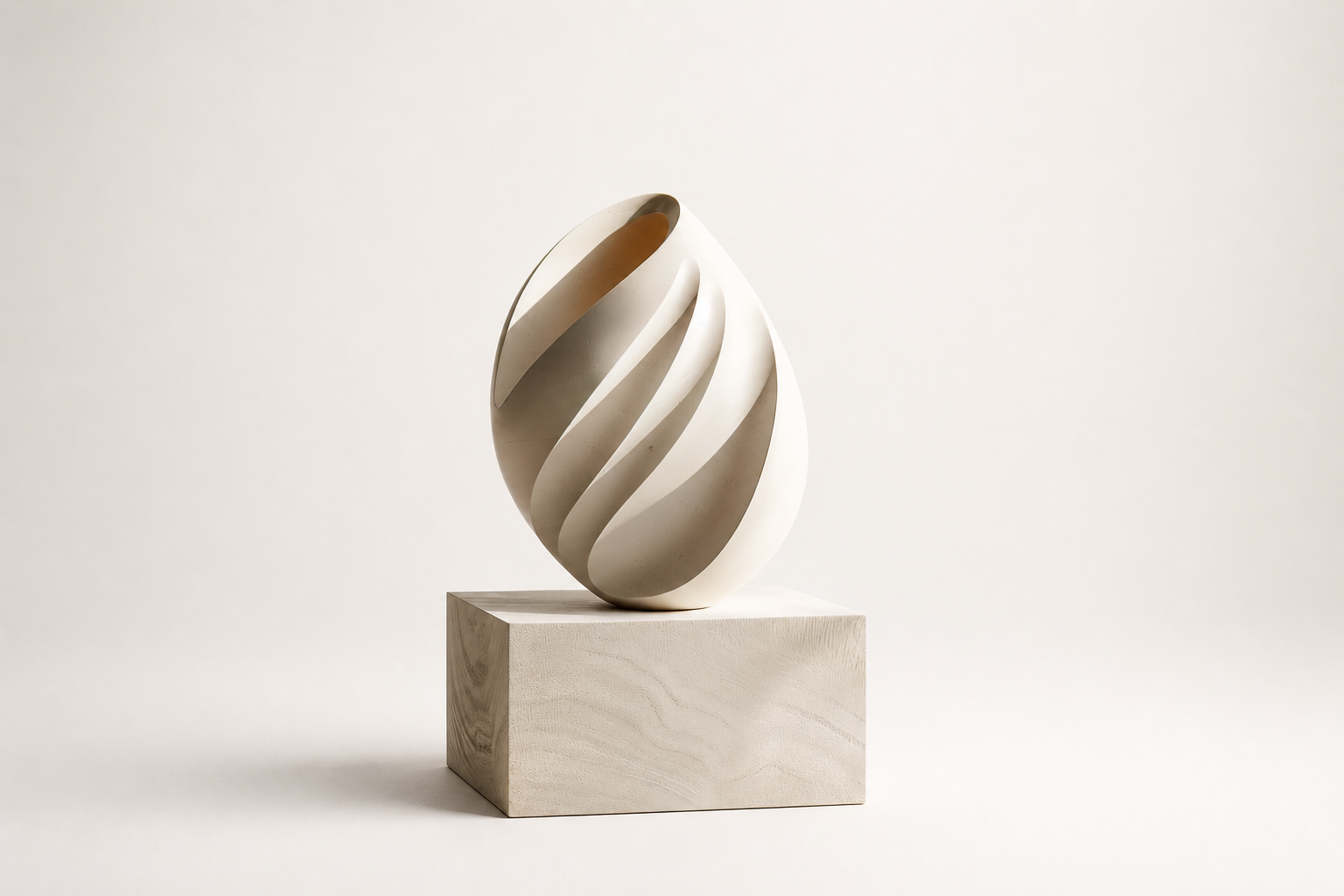 Neva — Limestone egg sculpture by 1-OPH