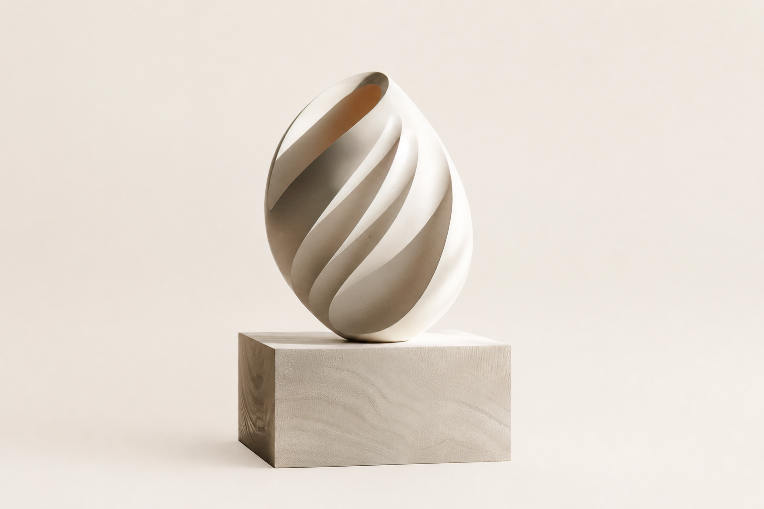 Neva — Limestone egg sculpture by 1-OPH