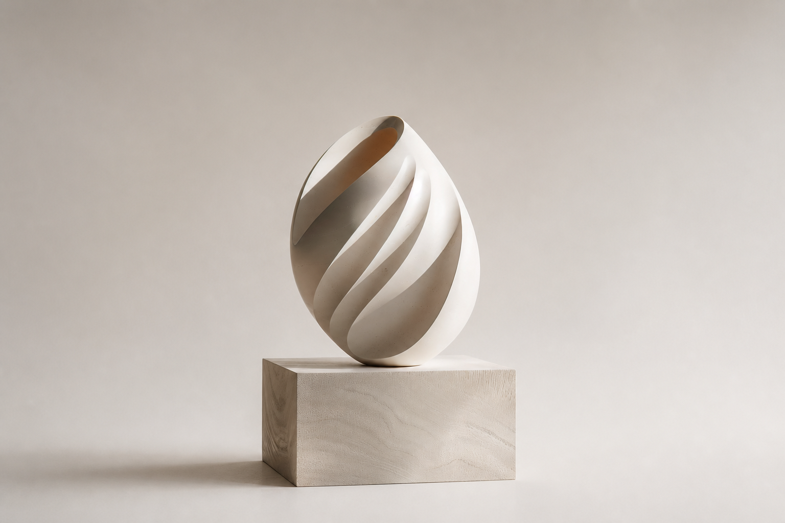 Neva — Limestone egg sculpture by 1-OPH