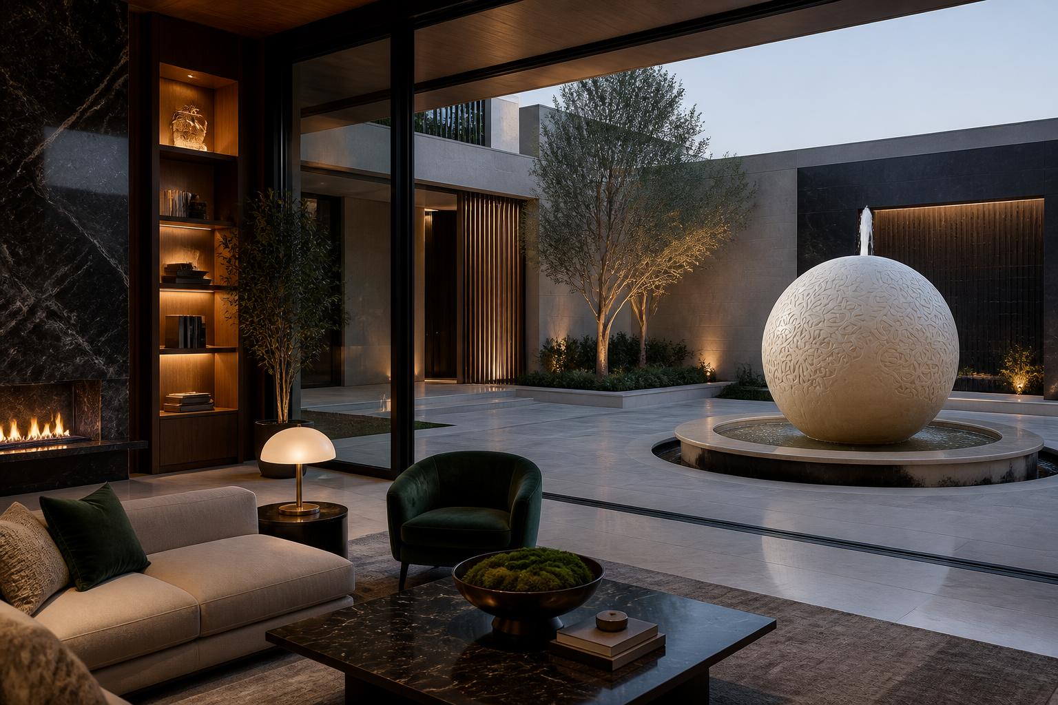 Orbit — granite sphere fountain by 1-OPH