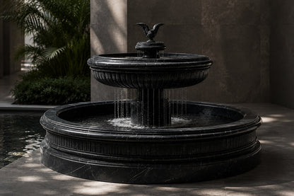 Cascata nero marquina marble tiered fountain by 1-OPH, close-up