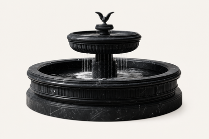Cascata nero marquina marble tiered fountain by 1-OPH, in a Dubai courtyard setting