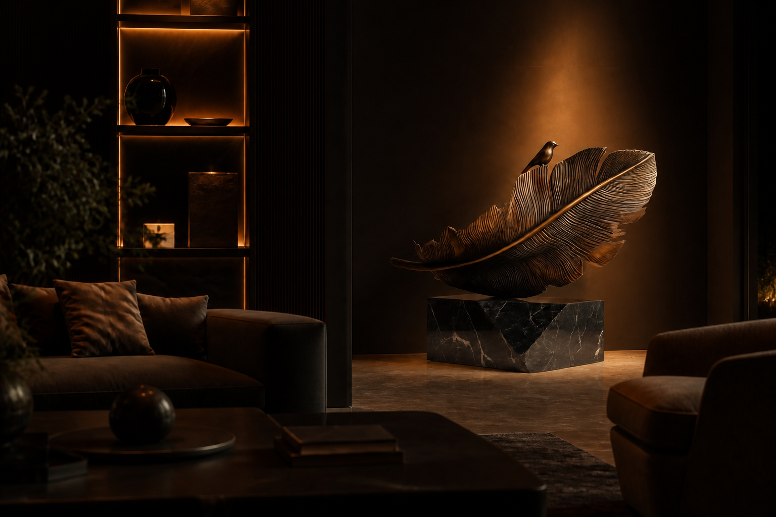 Brezal — Bronze on Nero Marquina marble sculpture by 1-OPH