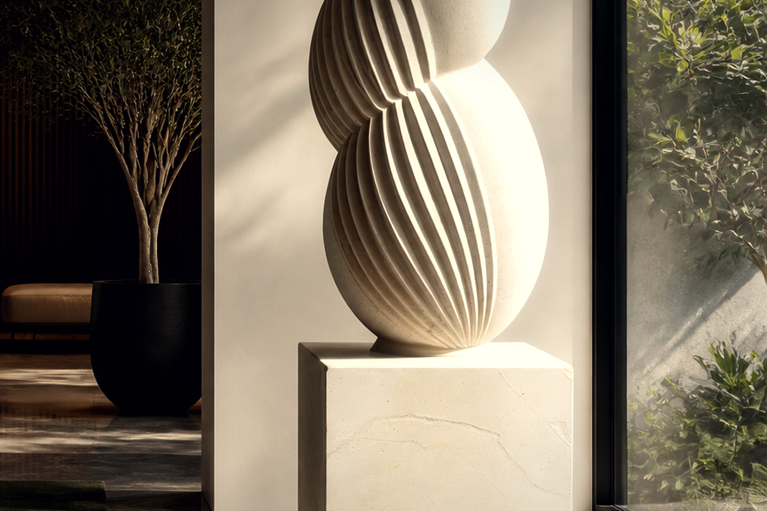 Taiga — Limestone sculpture by 1-OPH