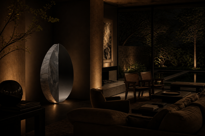Alnilam — Marble and stainless steel sculpture by 1-OPH