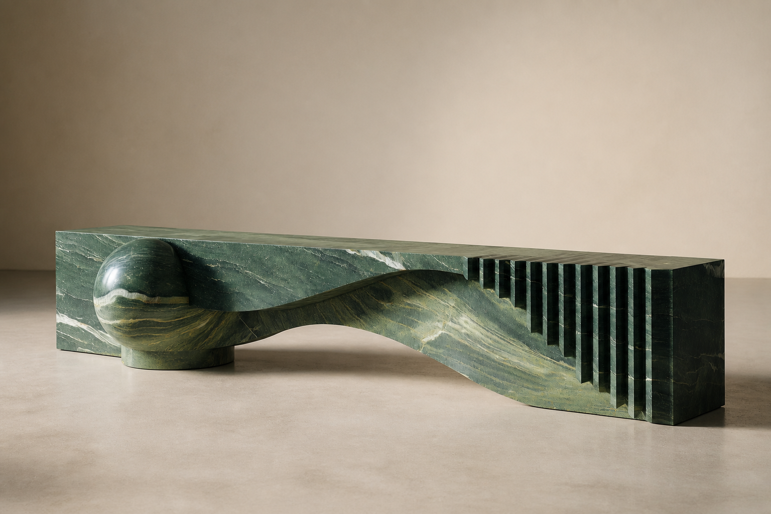 Otium — green marble sculptural bench by 1-OPH