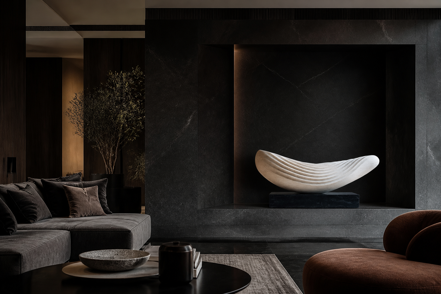 Saiph — Marble on Nero Marquina marble sculpture by 1-OPH