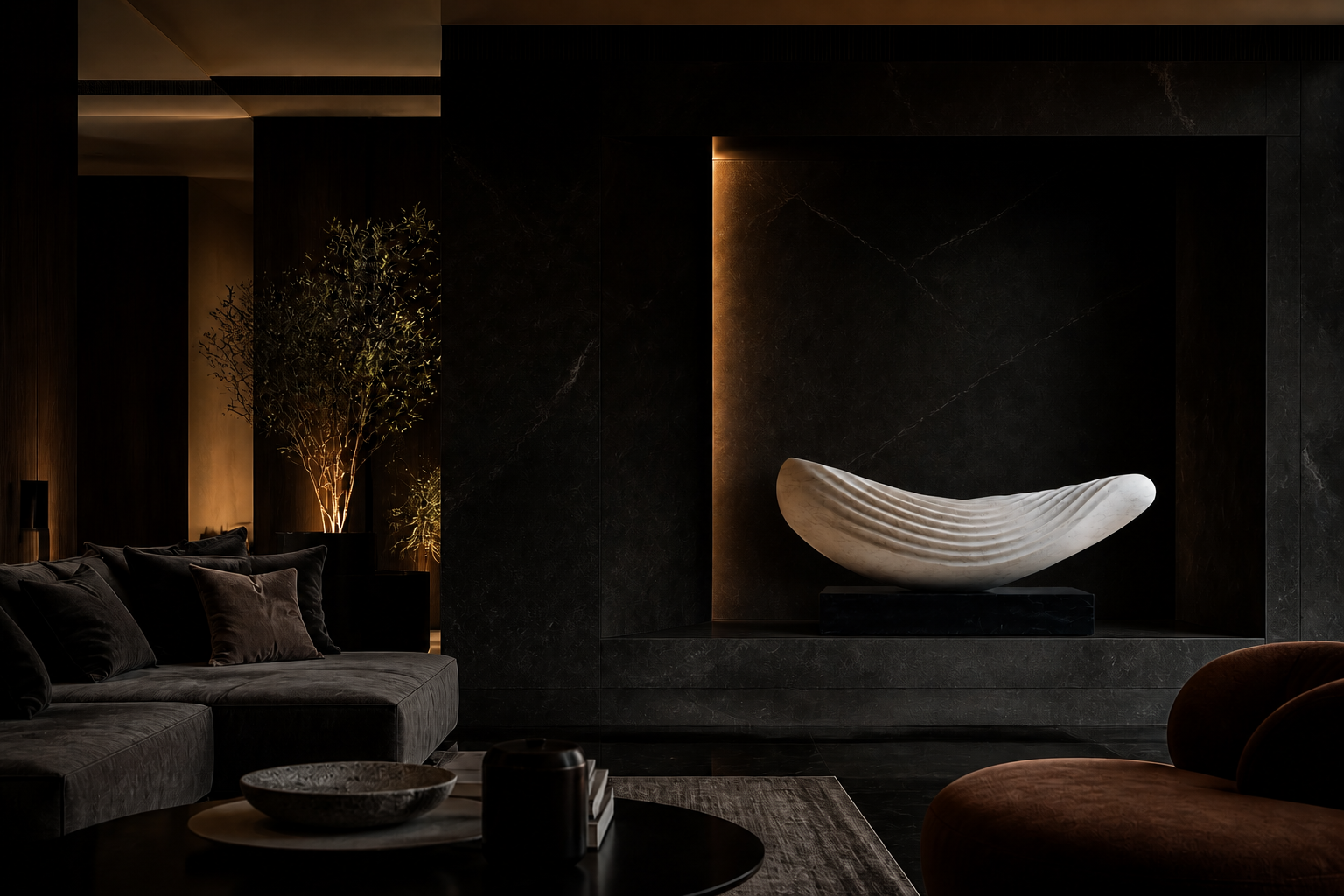 Saiph — Marble on Nero Marquina marble sculpture by 1-OPH