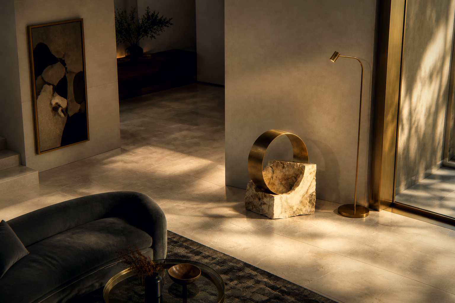 Menkar — Brass and limestone sculpture by 1-OPH