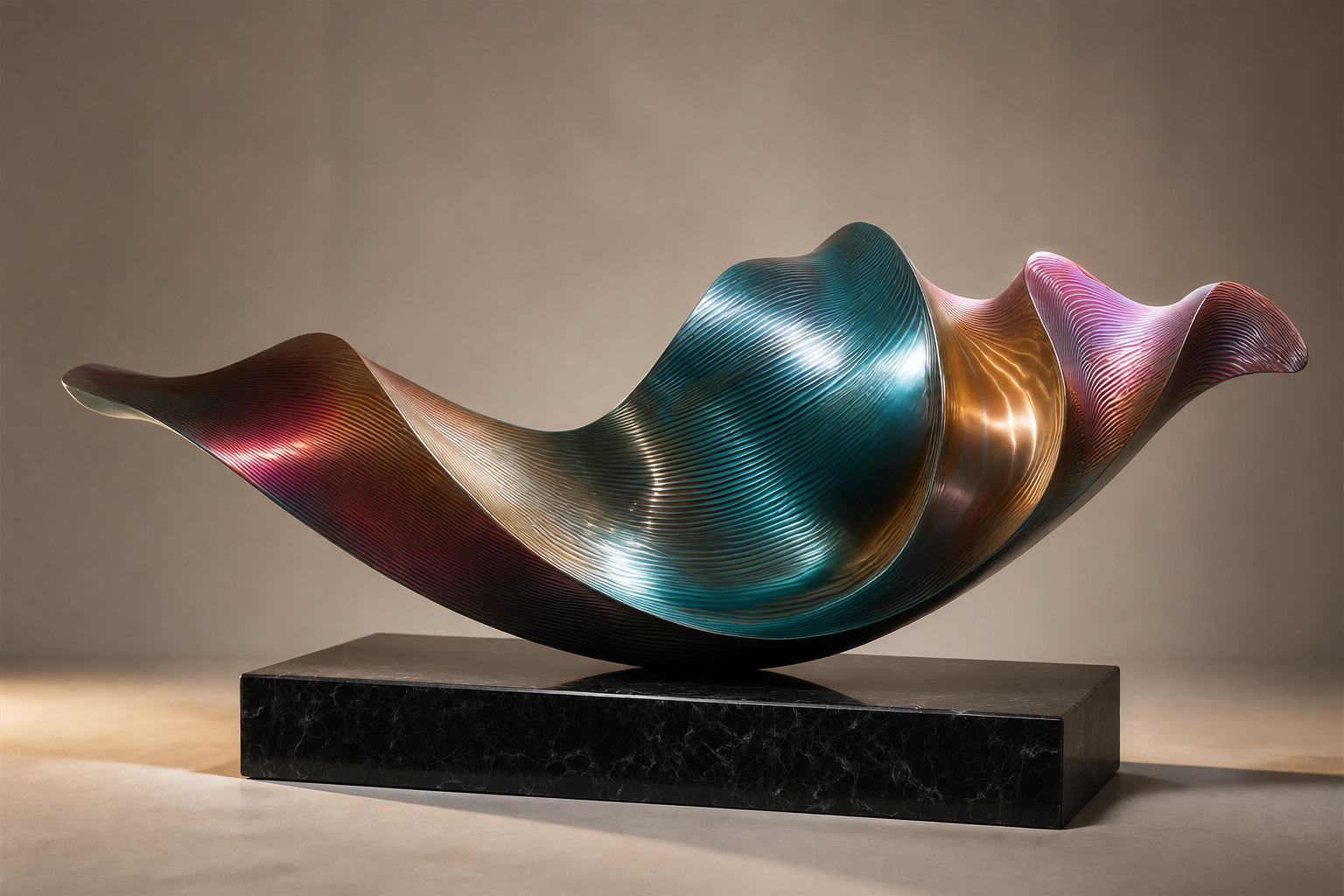 Algol — Titanium-finished steel on Nero Marquina marble sculpture by 1-OPH