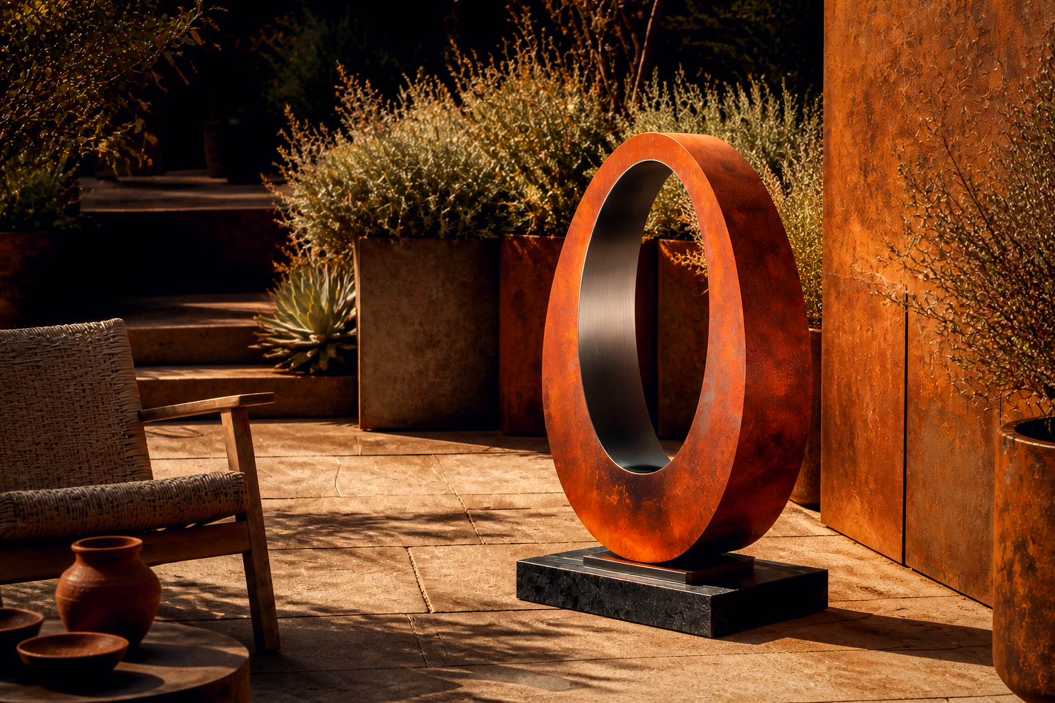 Sadr — Weathering steel on granite sculpture by 1-OPH