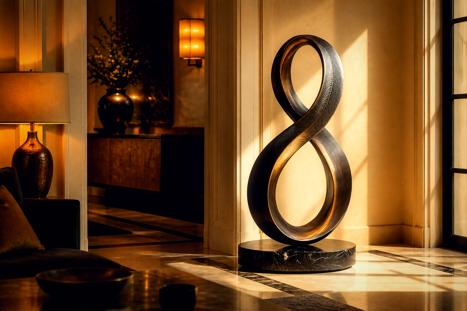 Izar — Bronze on Nero Marquina marble sculpture by 1-OPH