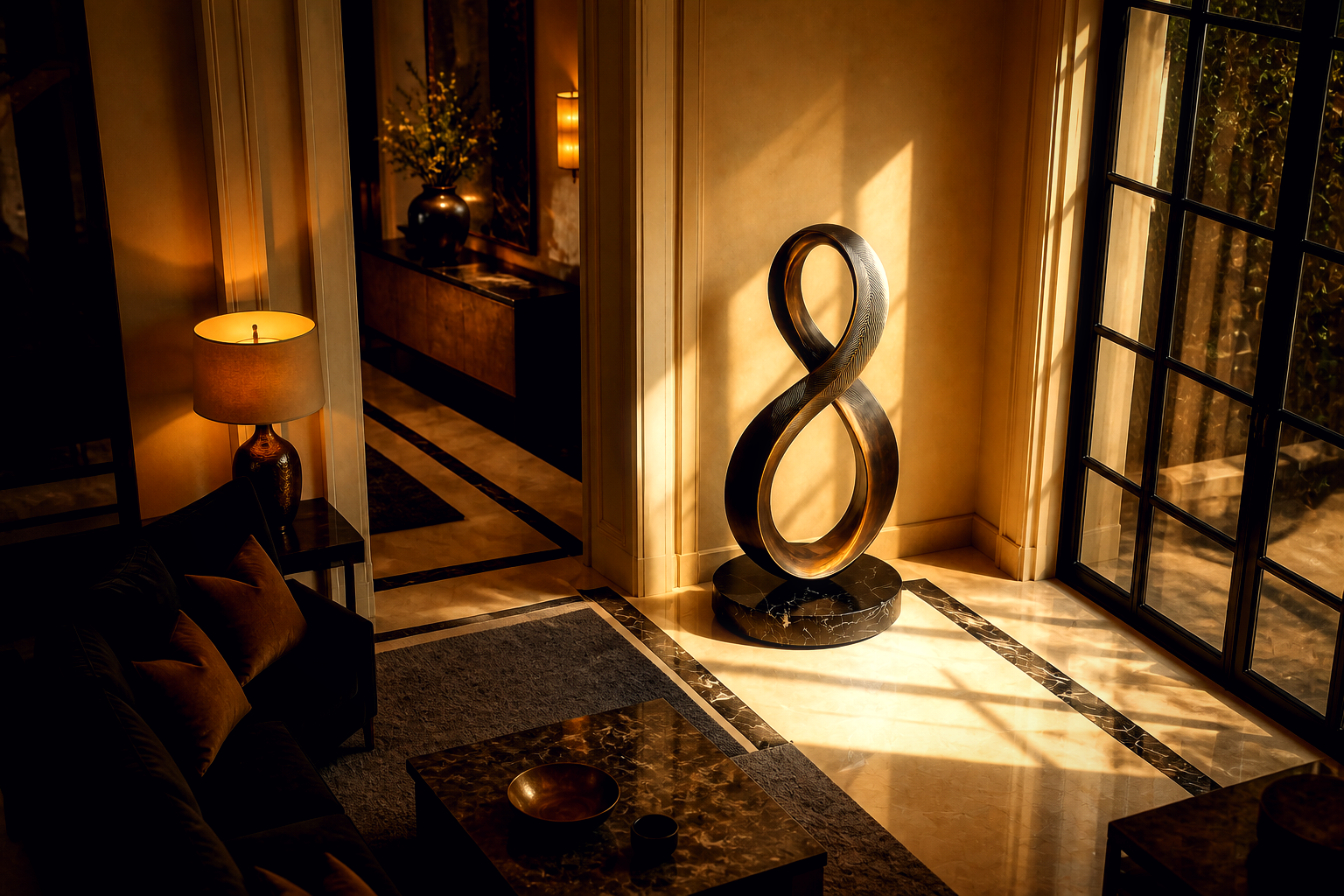 Izar — Bronze on Nero Marquina marble sculpture by 1-OPH