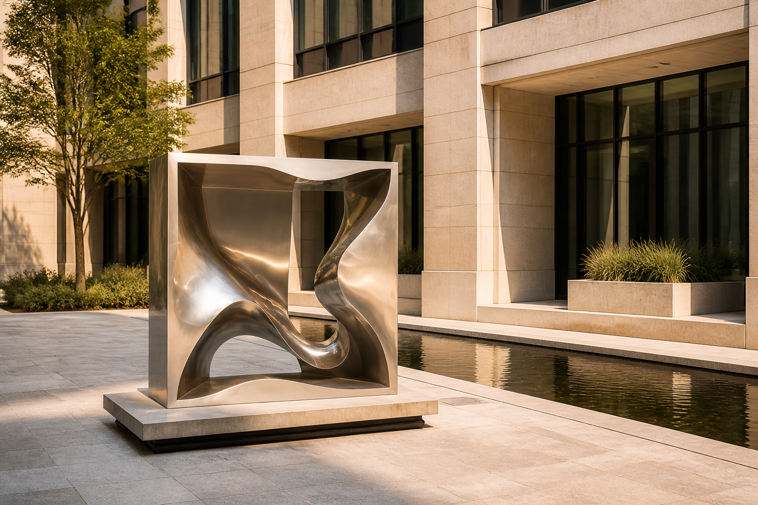 Zubeneh — Stainless steel on limestone sculpture by 1-OPH