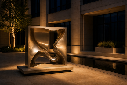 Zubeneh — Stainless steel on limestone sculpture by 1-OPH