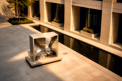 Zubeneh — Stainless steel on limestone sculpture by 1-OPH