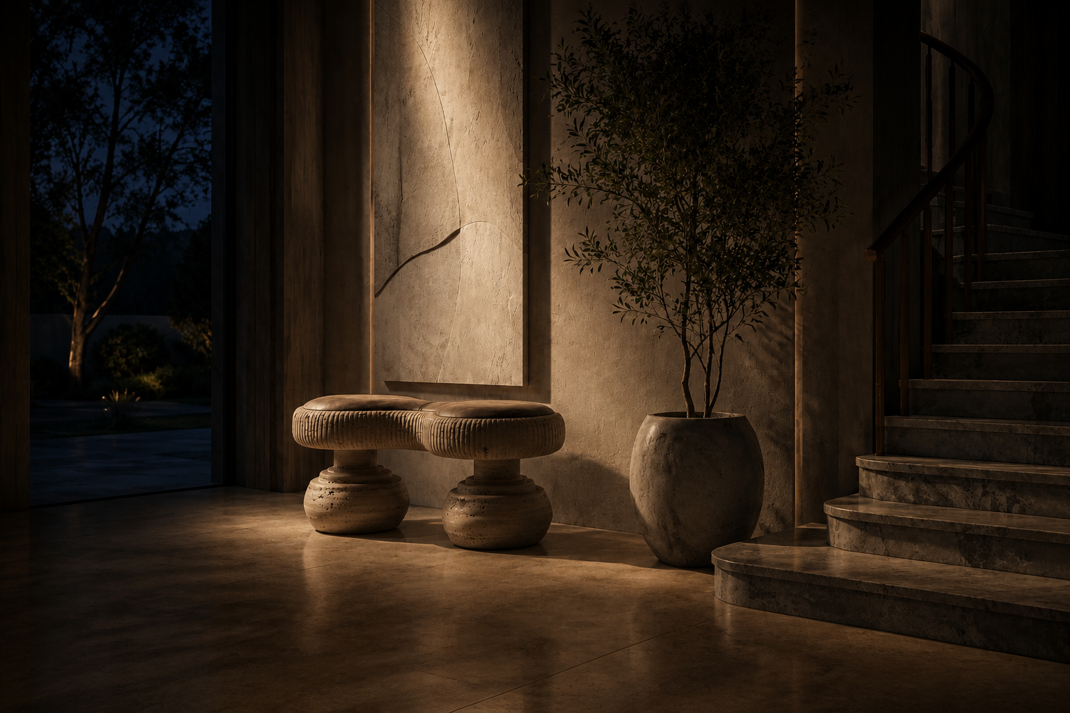 Riposo — travertine sculptural bench by 1-OPH