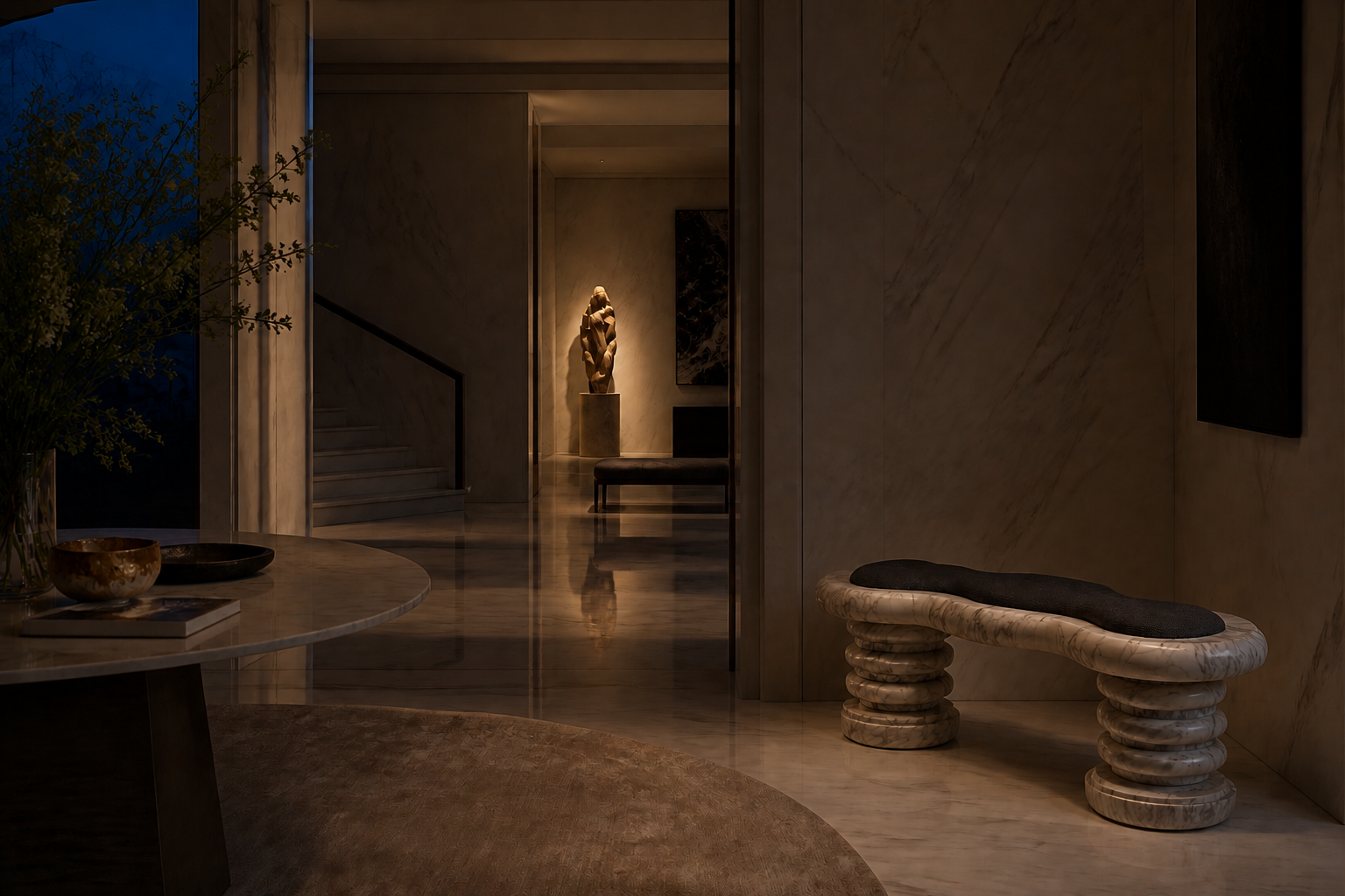 Calma — stone sculptural bench by 1-OPH