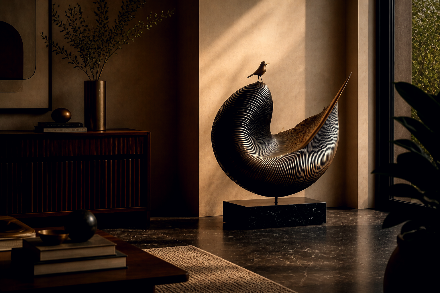 Cerrado — Bronze on Nero Marquina marble sculpture by 1-OPH