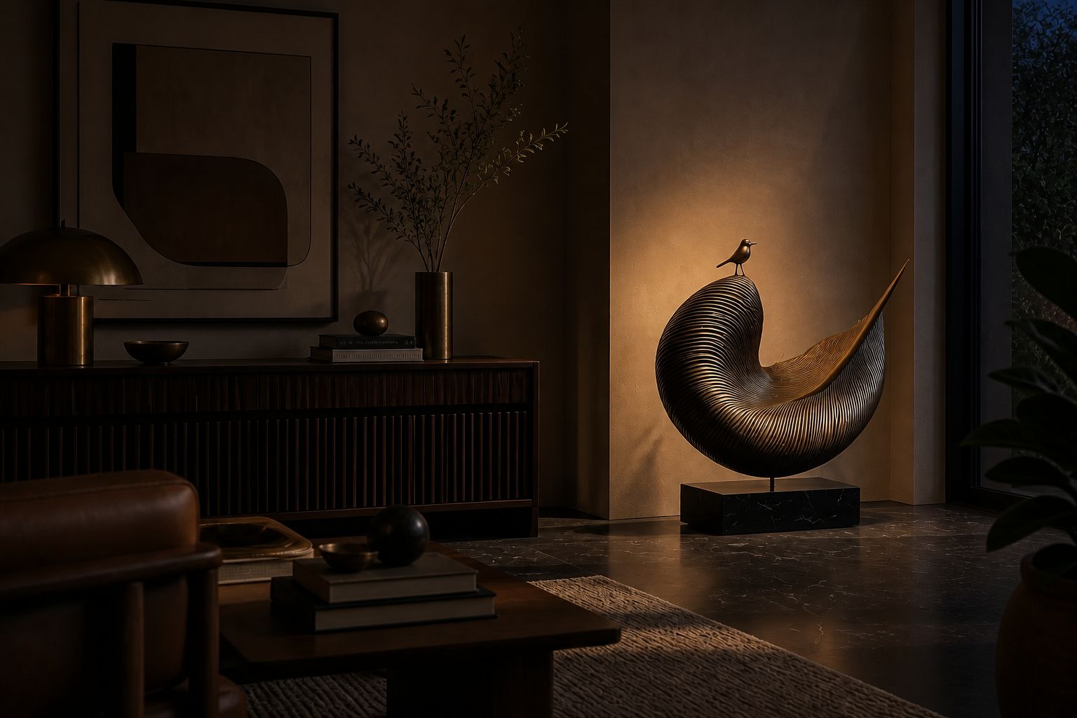 Cerrado — Bronze on Nero Marquina marble sculpture by 1-OPH