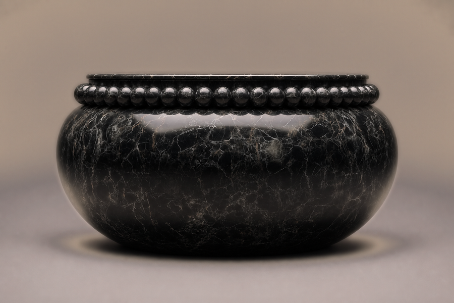 Beaded Pillow Base Wide black marble plinth base by 1-OPH, side elevation
