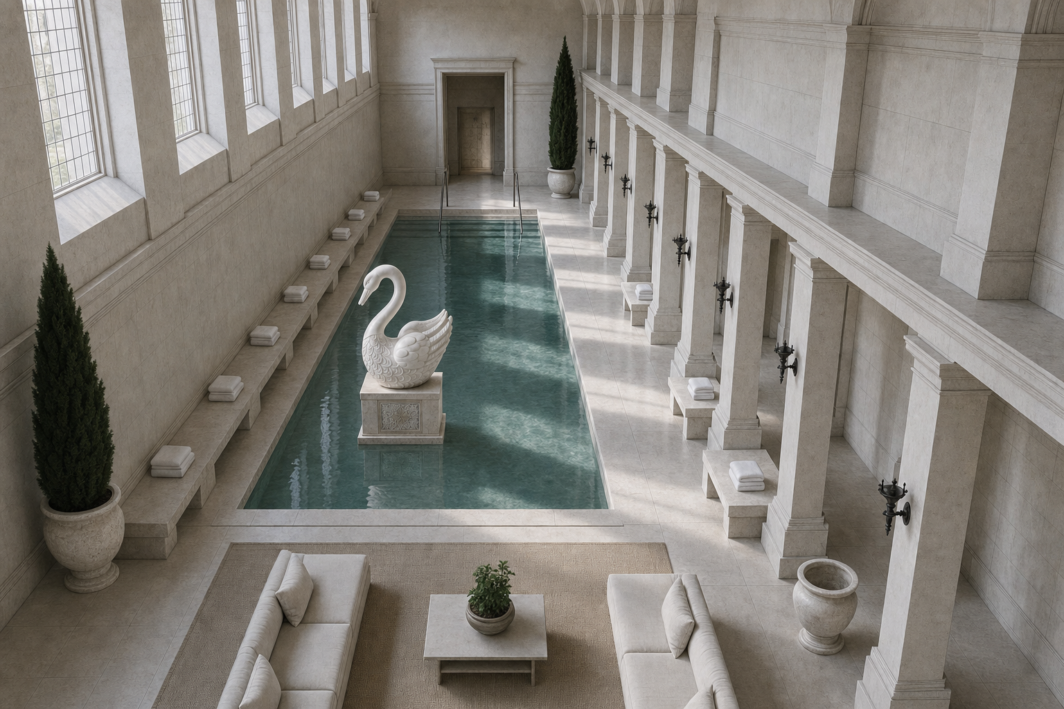 Nivara carved white marble swan sculpture by 1-OPH