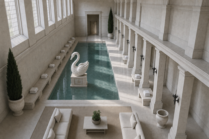 Nivara carved white marble swan sculpture by 1-OPH