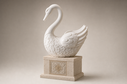 Nivara carved white marble swan sculpture by 1-OPH