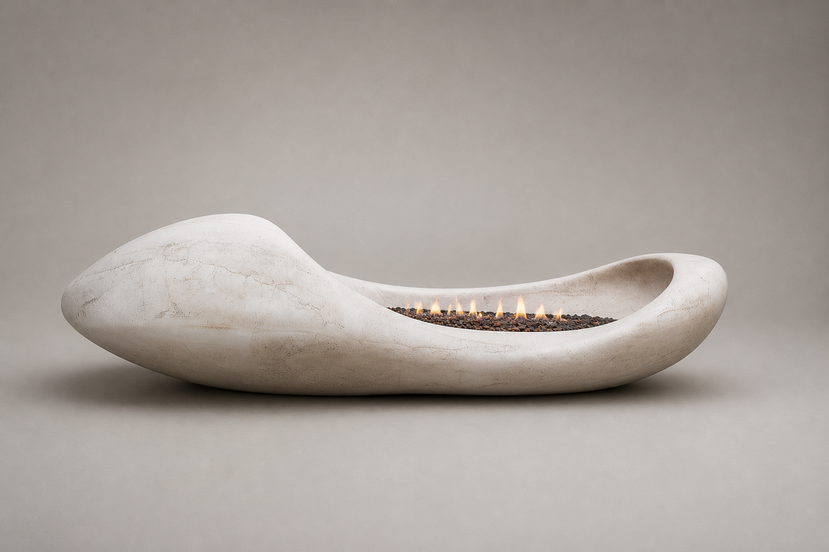Candira marble fireplace, studio view of the whole piece
