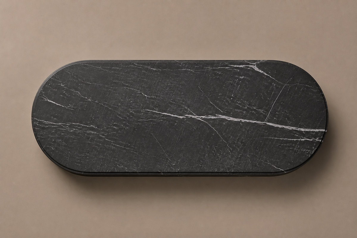 Capsule Base black marble plinth base by 1-OPH, overhead view