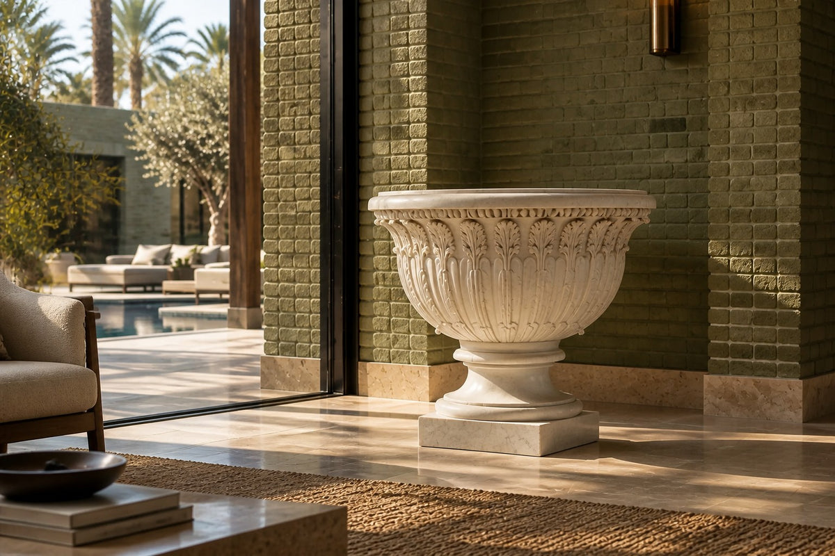 Carrara Acanthus Classical Marble Urn Planter