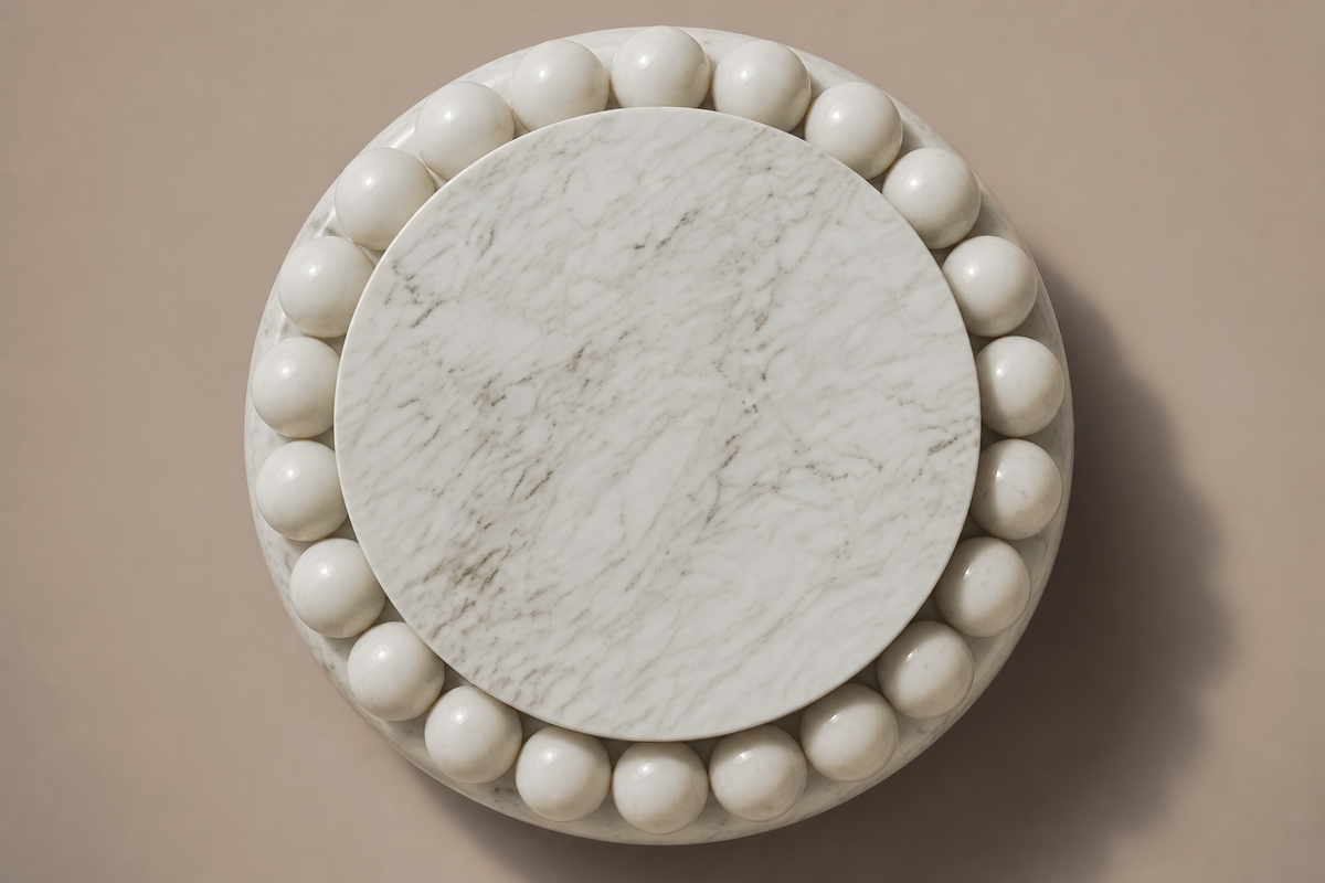 Carrara Beaded Pillow Base black marble plinth base by 1-OPH, overhead view