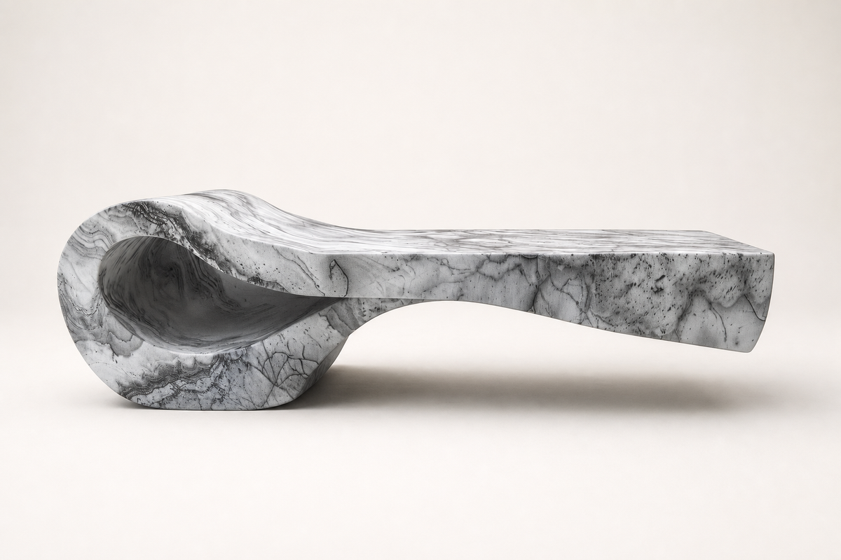 Carrara Flow Bench marble, studio view of the whole piece