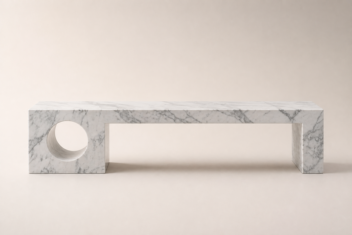 Carrara Void Bench, studio view of the whole piece