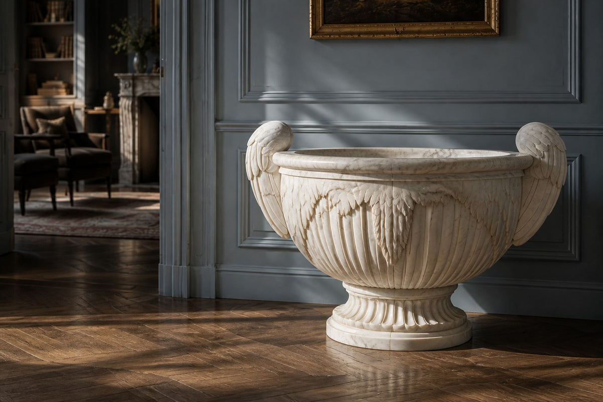 Carrara Winged Classical Marble Urn Planter