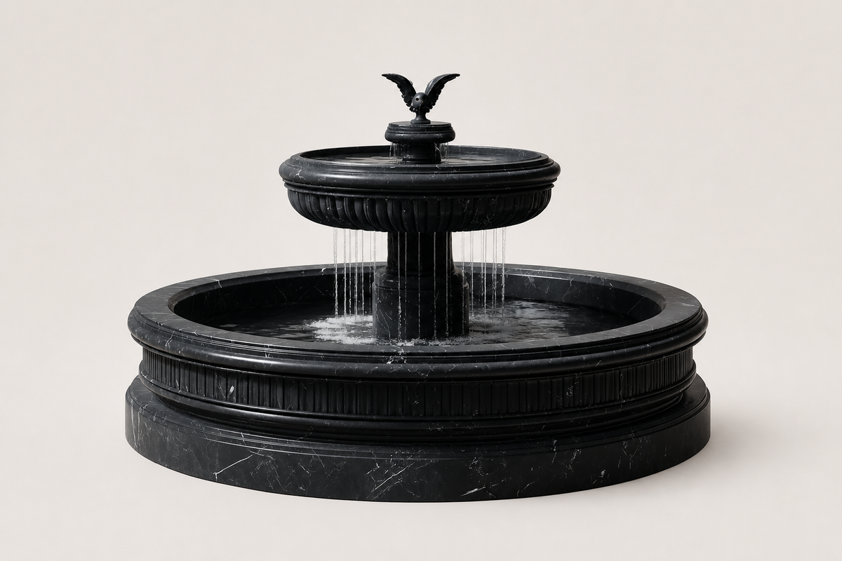 Cascata stone tiered fountain, close detail of the surface and edge